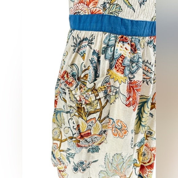 World Market Linen Cotton pleated floral paisley apron with ruffled pocket - Picture 4 of 11